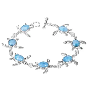 Sterling Silver Alamea Hawaii Larimar Honu Sea Turtle and CZ Bracelet