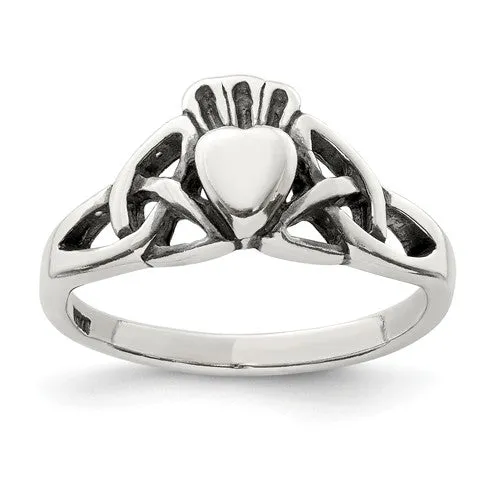 Sterling Silver Antiqued Celtic Knot Claddagh Ring