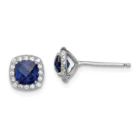 Sterling Silver Created White and Blue Sapphire Earrings