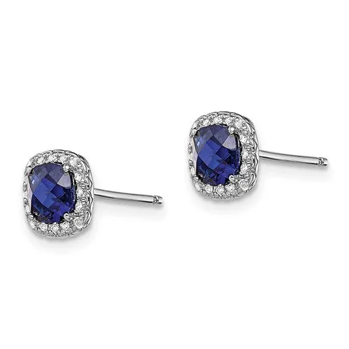 Sterling Silver Created White and Blue Sapphire Earrings