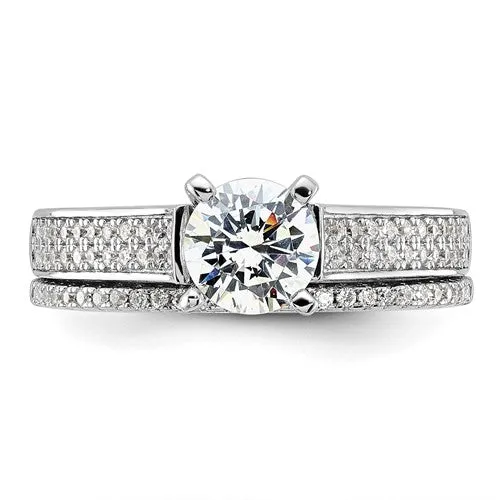 Sterling Silver CZ Brilliant Embers 2-Piece Wedding Set