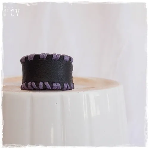 Stitched Black Leather Ring