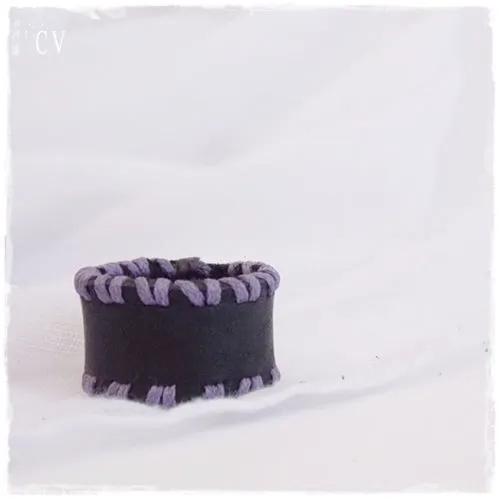 Stitched Black Leather Ring