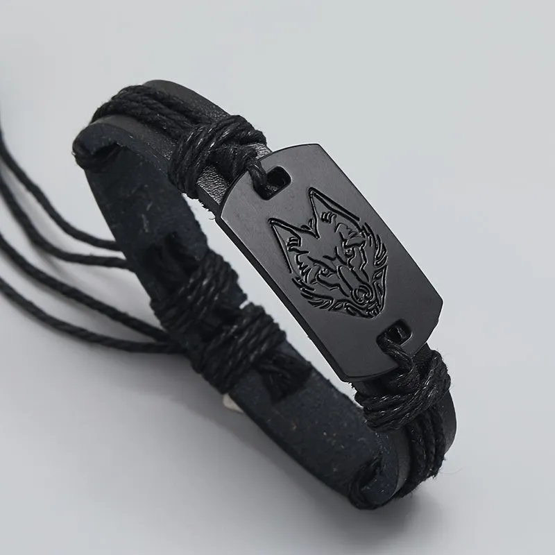 Stylish Multilayer Black Wolf Bracelet Perfect for Boyfriend