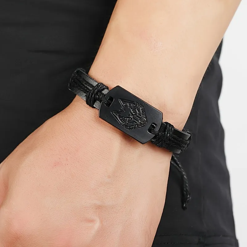 Stylish Multilayer Black Wolf Bracelet Perfect for Boyfriend