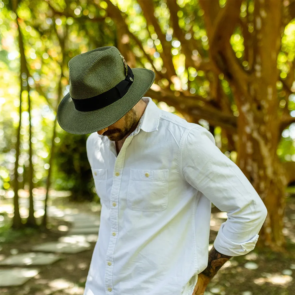 Summer C-Crown Straw Fedora Hat - Olive