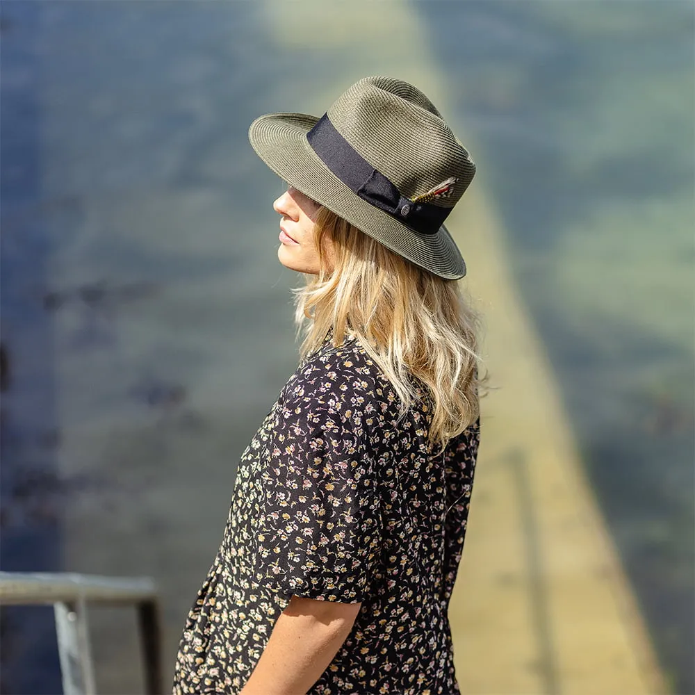 Summer C-Crown Straw Fedora Hat - Olive