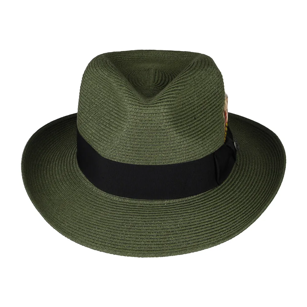 Summer C-Crown Straw Fedora Hat - Olive