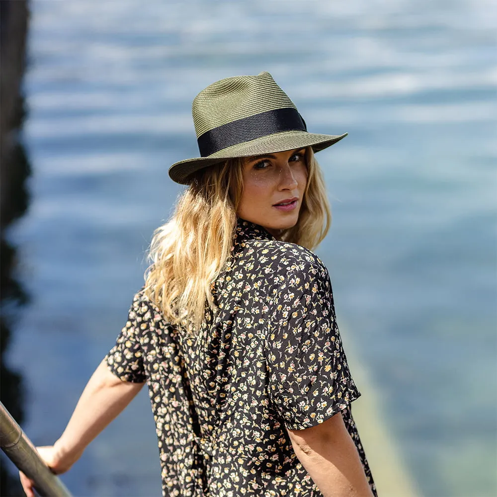 Summer C-Crown Straw Fedora Hat - Olive