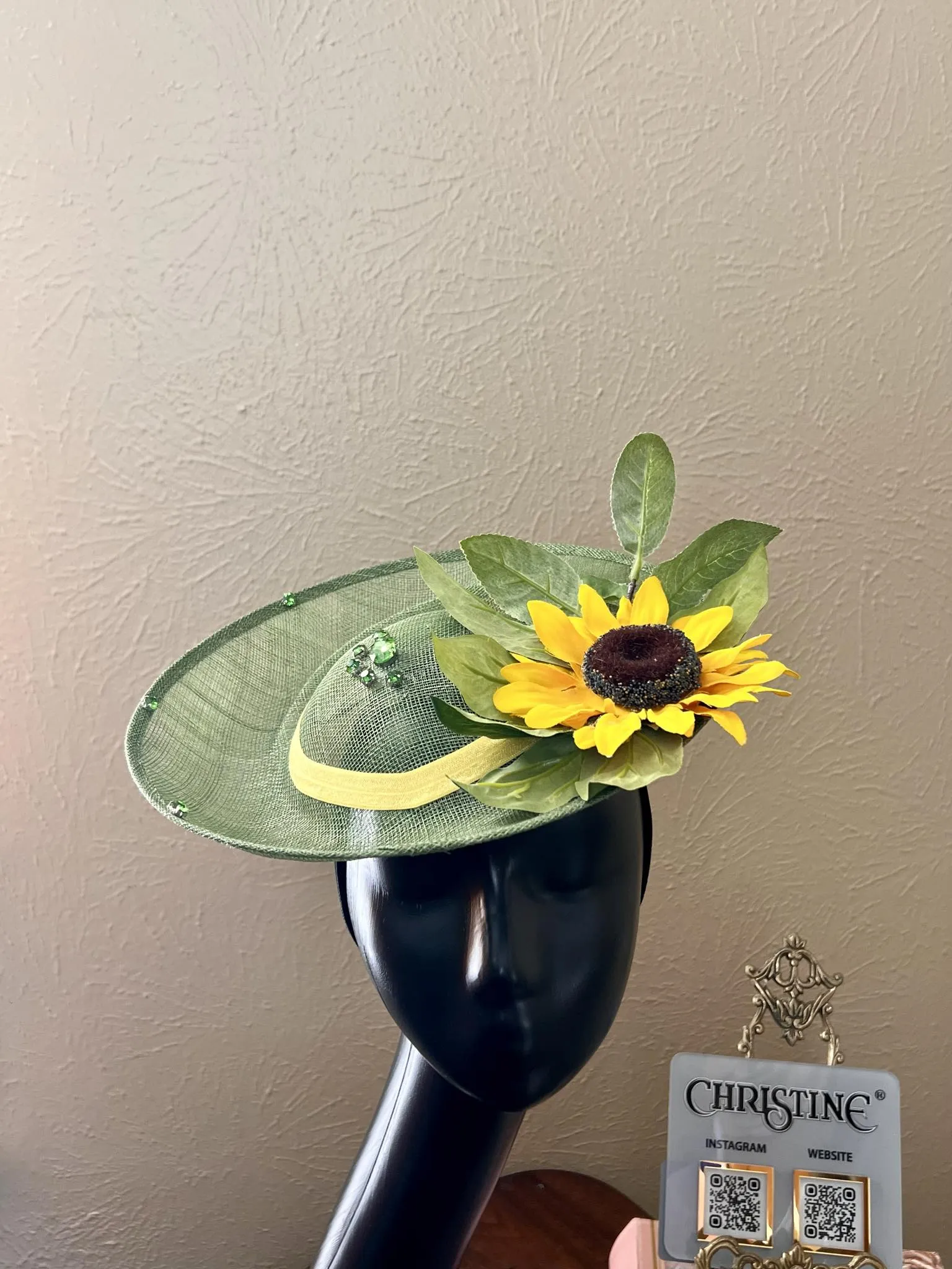 Sunflower summer hat - green rhinestones