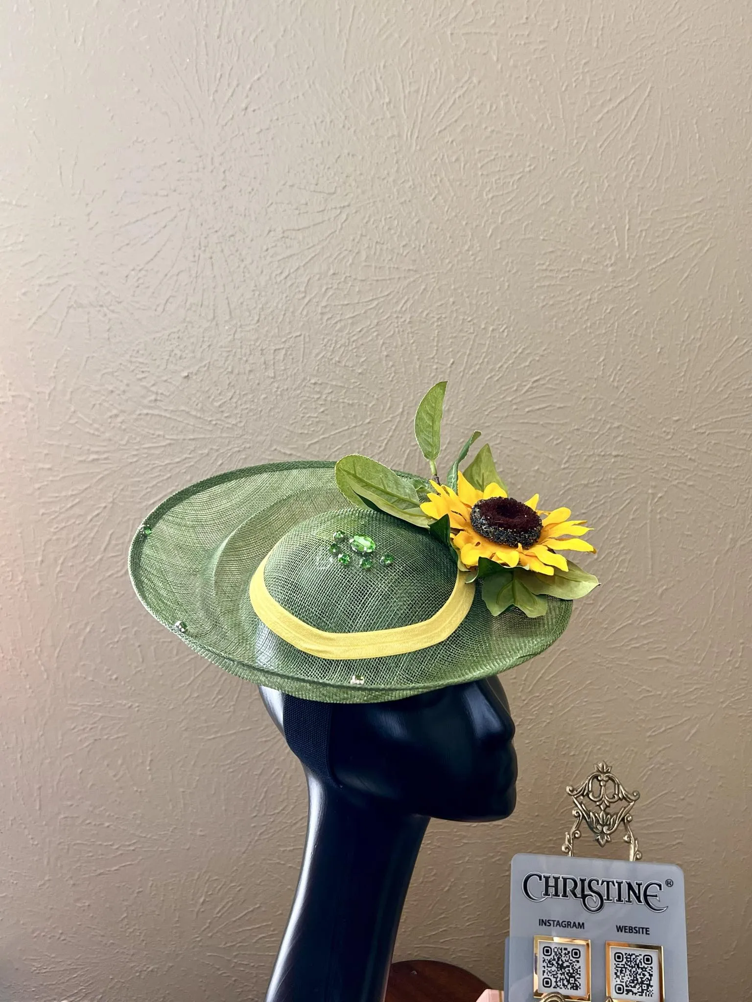 Sunflower summer hat - green rhinestones