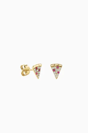 Sydney Evan Gold Diamond & Ruby Pizza Slice Studs - Yellow Gold