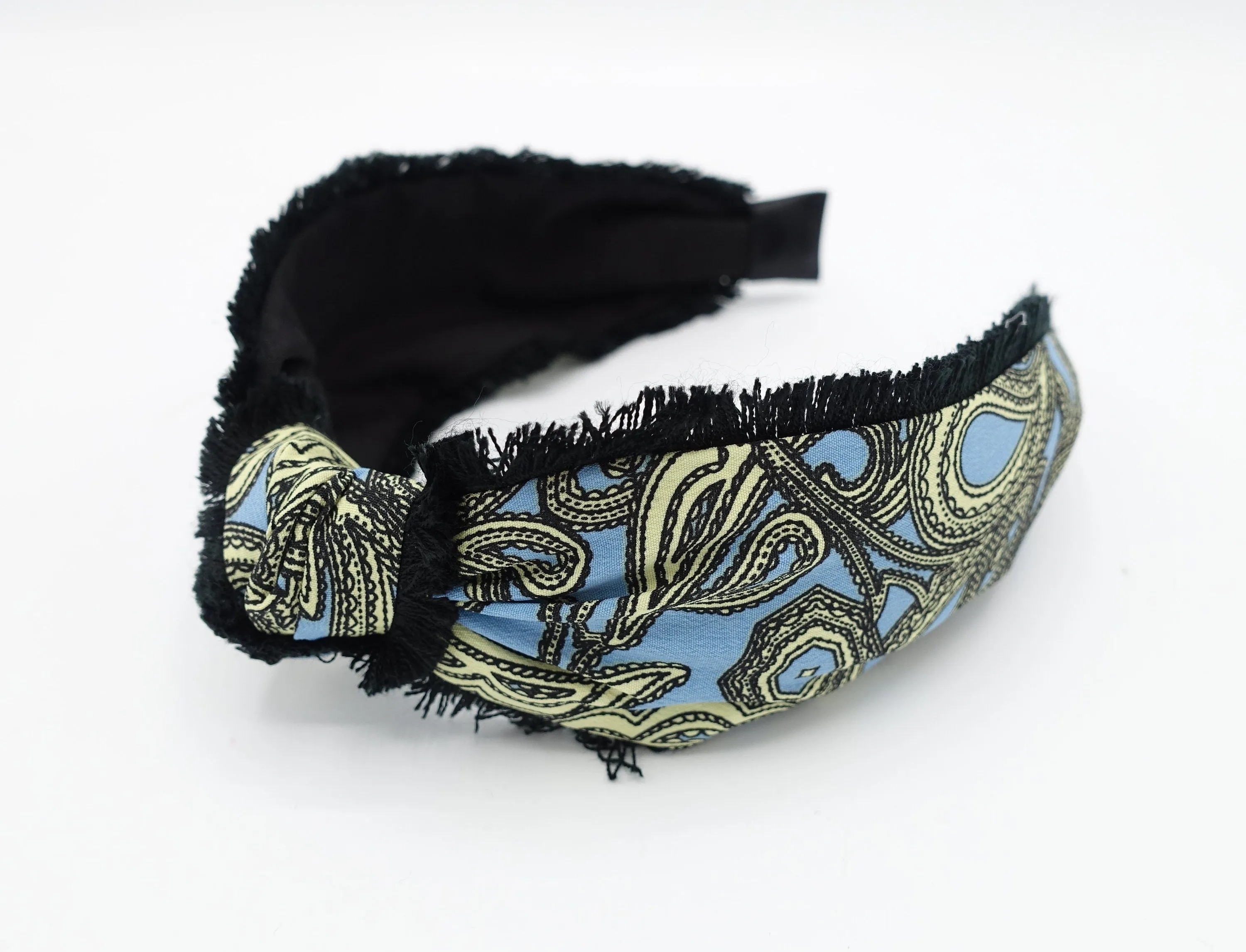 tassel trim headband top knot fringe edge paisley print hairband for woman