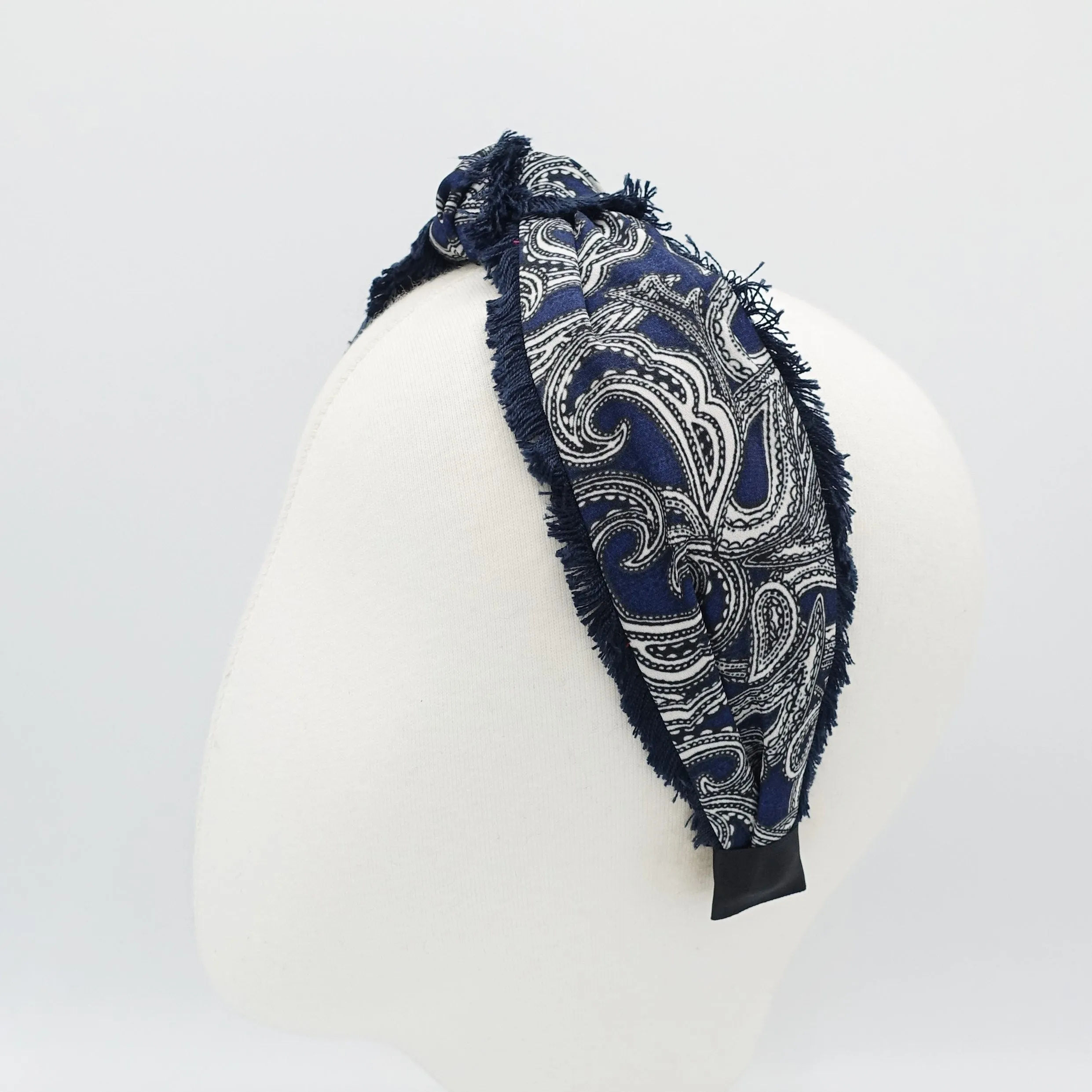 tassel trim headband top knot fringe edge paisley print hairband for woman