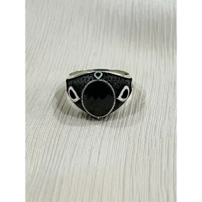 Teardrop Obsidian Sterling Silver Mens Islamic Ottoman Ring