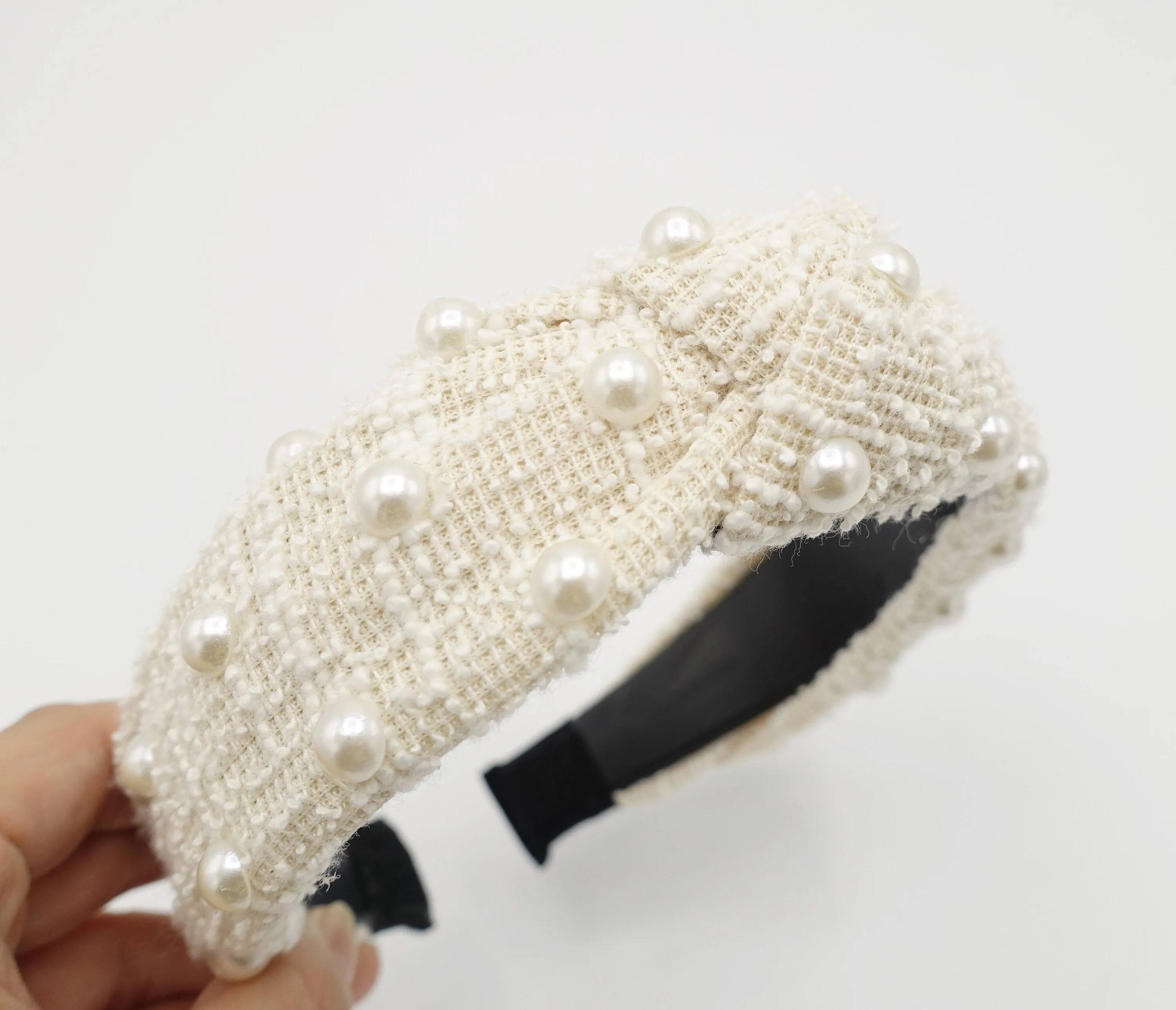 tweed headband faux pearl decorated fashion head band for women