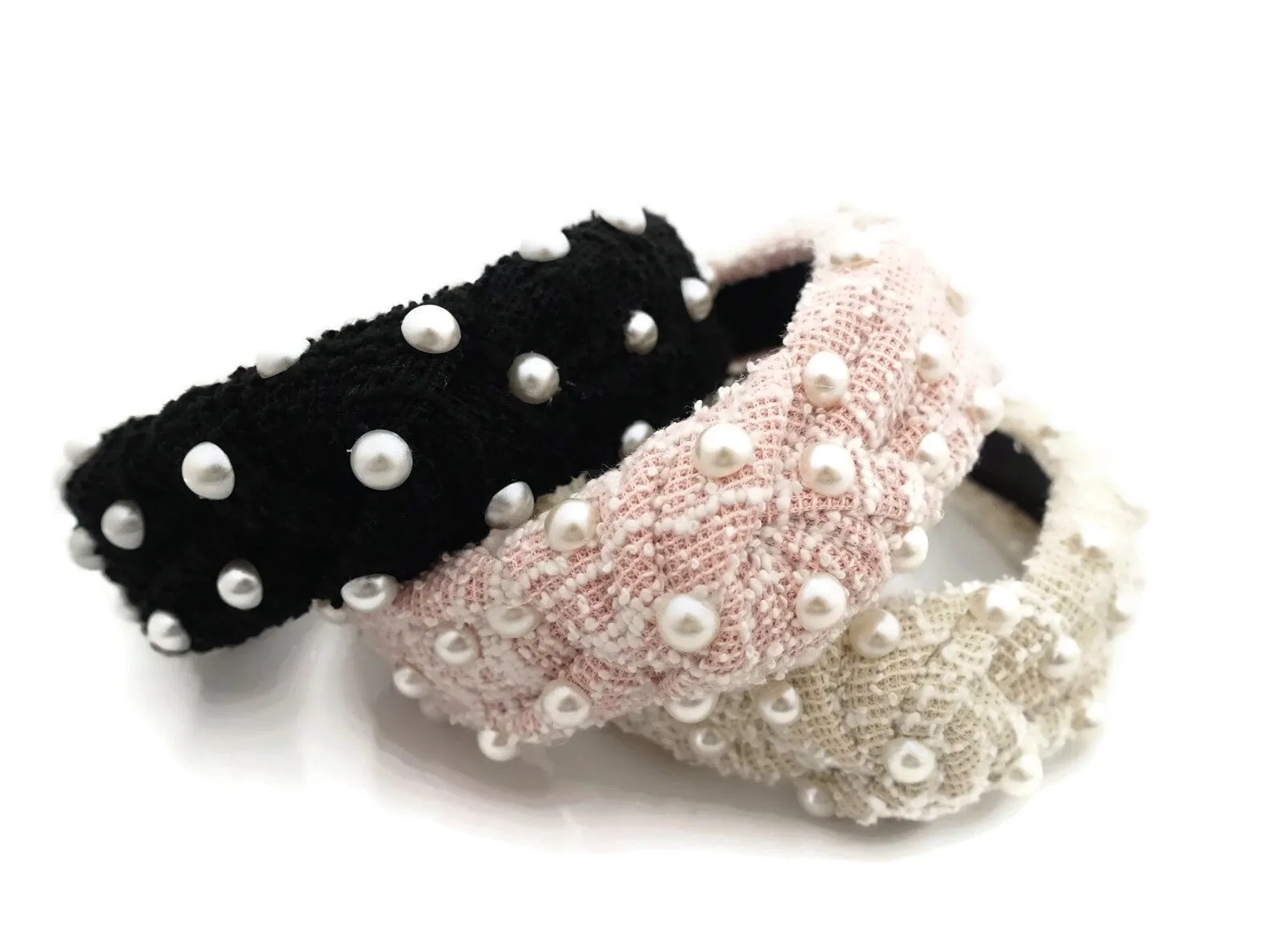 tweed headband faux pearl decorated fashion head band for women