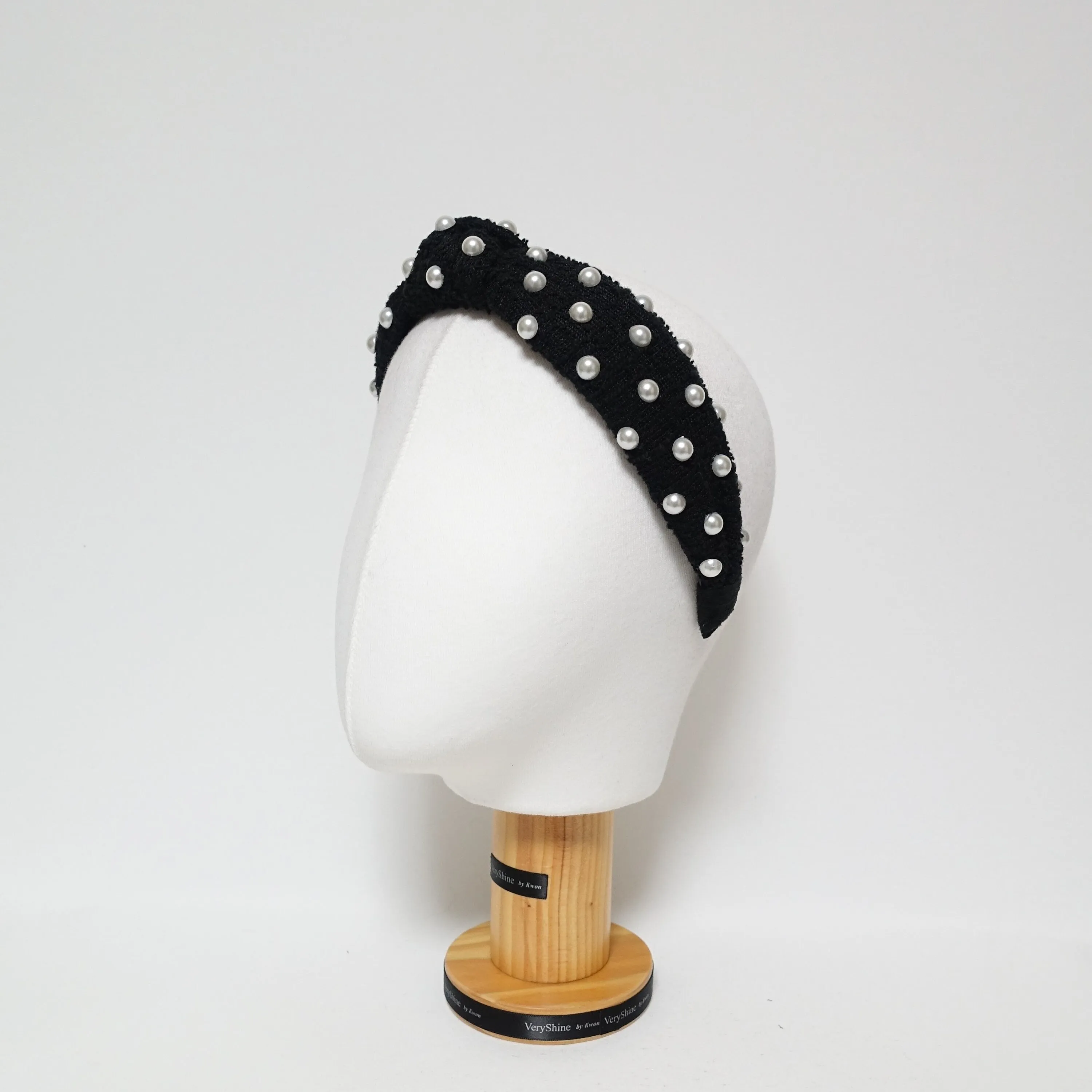 tweed headband faux pearl decorated fashion head band for women