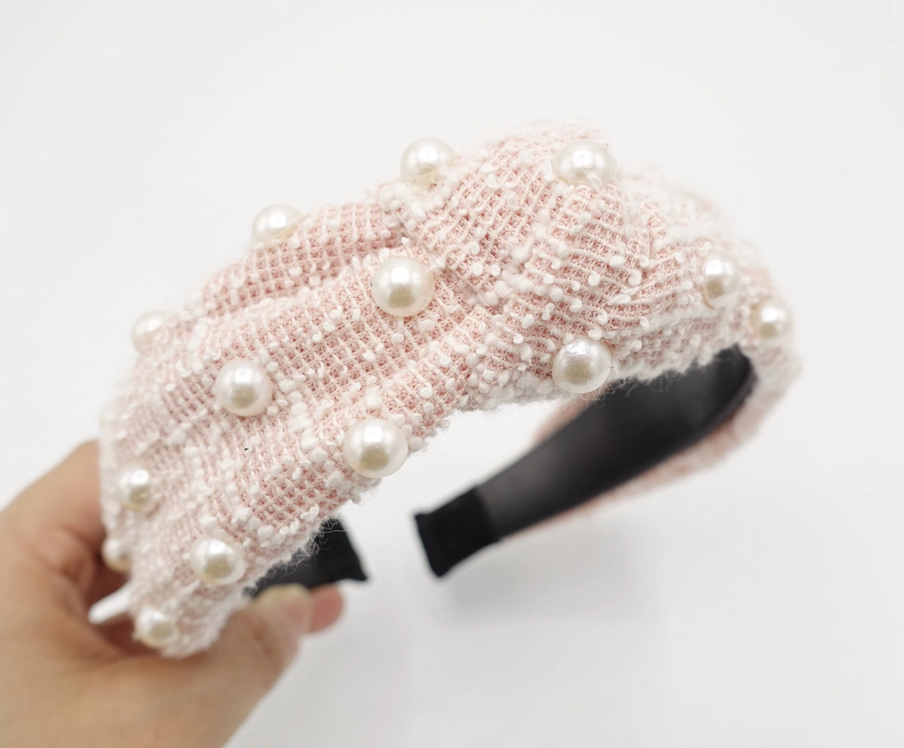 tweed headband faux pearl decorated fashion head band for women