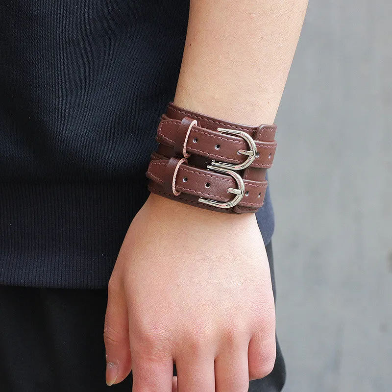 Two Strap Heavy Metal Leather Bracelet