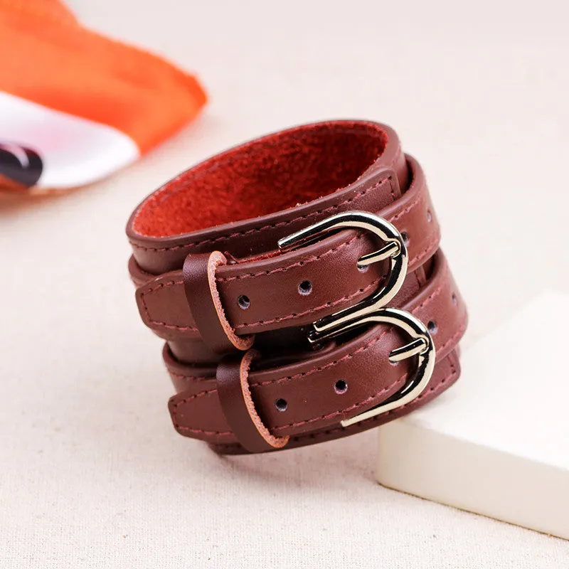 Two Strap Heavy Metal Leather Bracelet