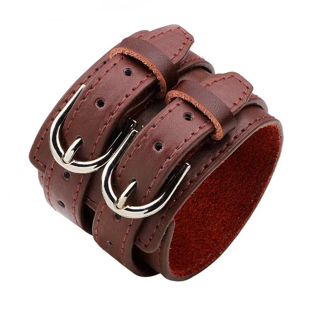 Two Strap Heavy Metal Leather Bracelet