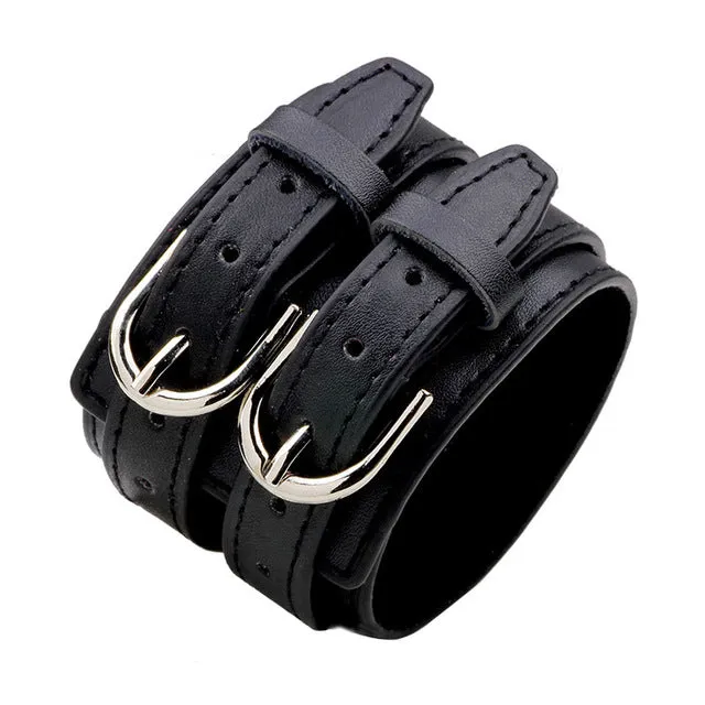 Two Strap Heavy Metal Leather Bracelet