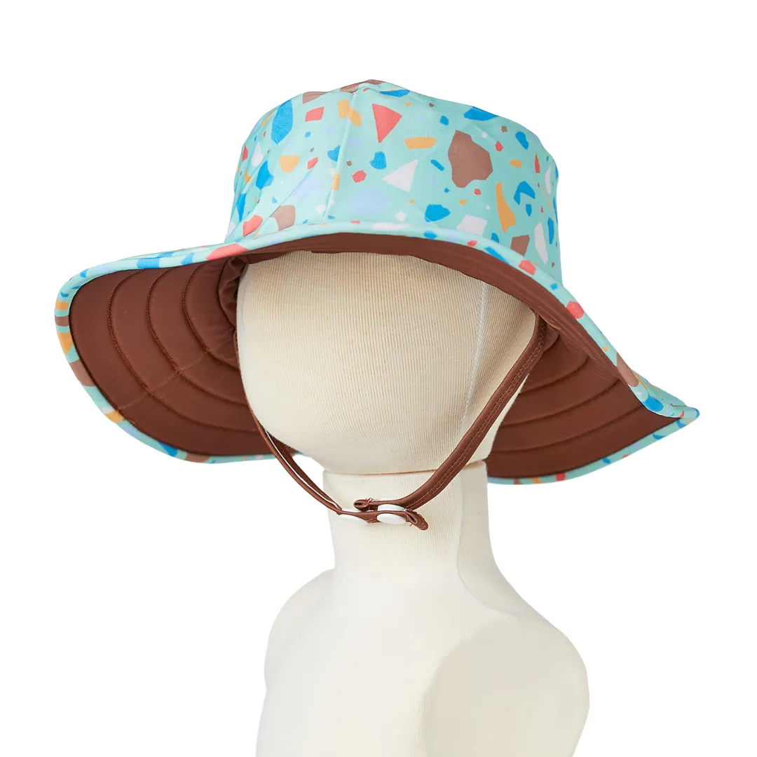 Tyoub Kids Wide Brim Bucket Hat Ocean Glass Green & Brown