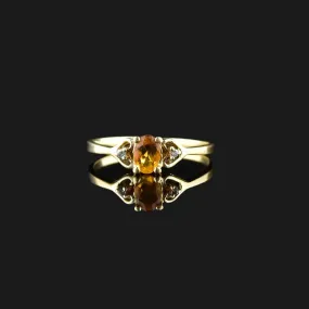 Vintage 10K Gold Diamond Heart Citrine Ring