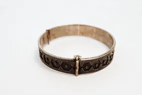 Vintage Kazakh Style Sterling Silver Hinged Bracelet for Large Wrist