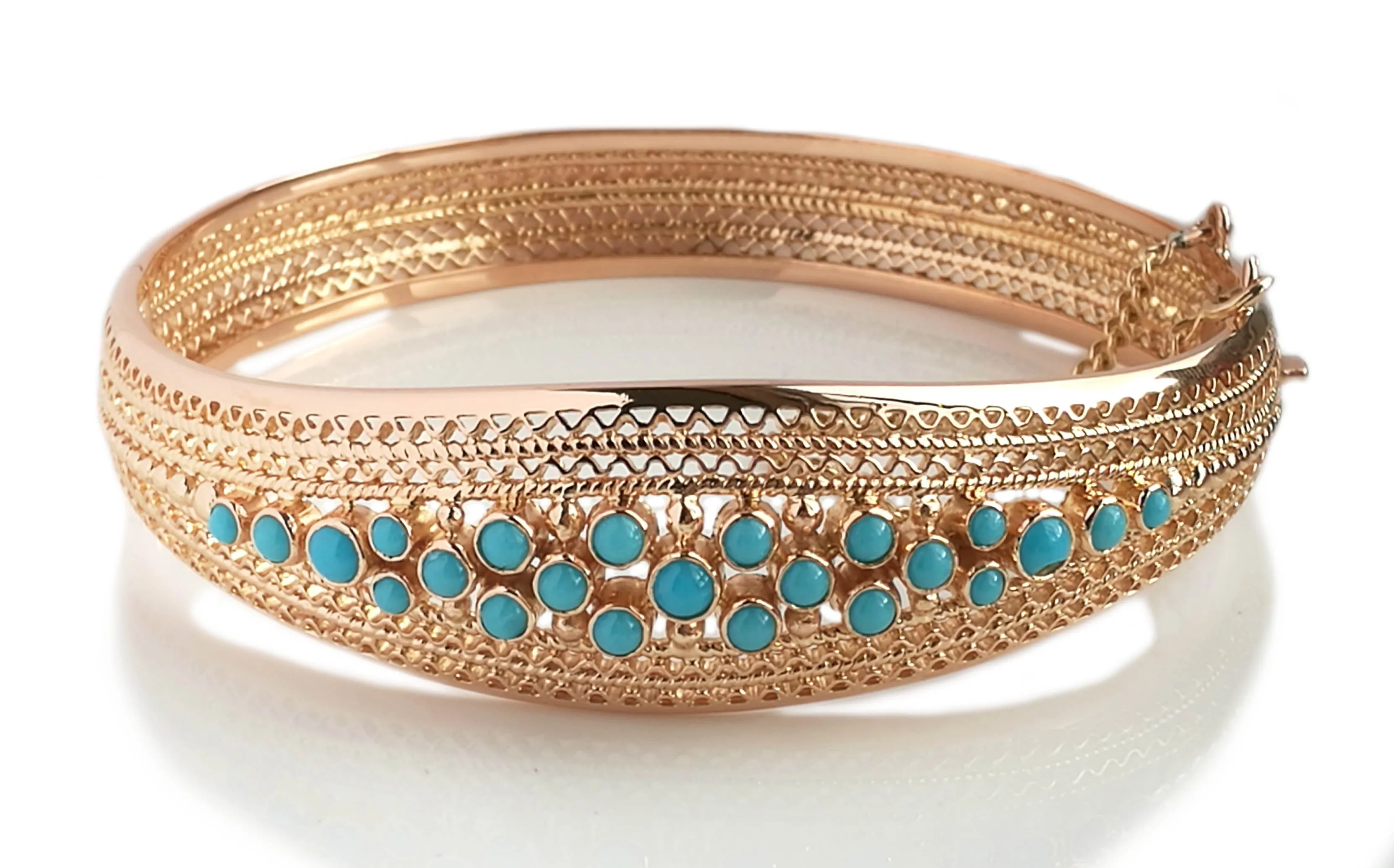 Vintage Retro Portugese Filigree 19k Rose Gold & Turquoise Bracelet