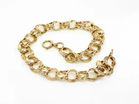 Vintage Solid 14k Yellow Gold Triple Round Link Charm Bracelet 7.25"