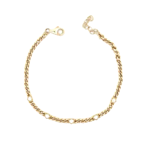 WD1709 14kt Gold Baby Cuban Chain with 5 Diamond Detail Hearts