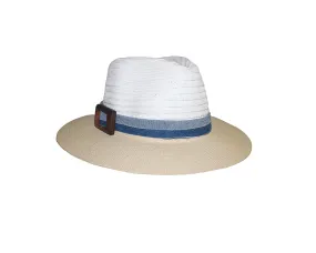 White & Beige Panama Style Sun Hat - The Hamptons