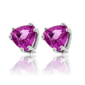 White Gold Trillian Shaped Pink Sapphire Post Earrings