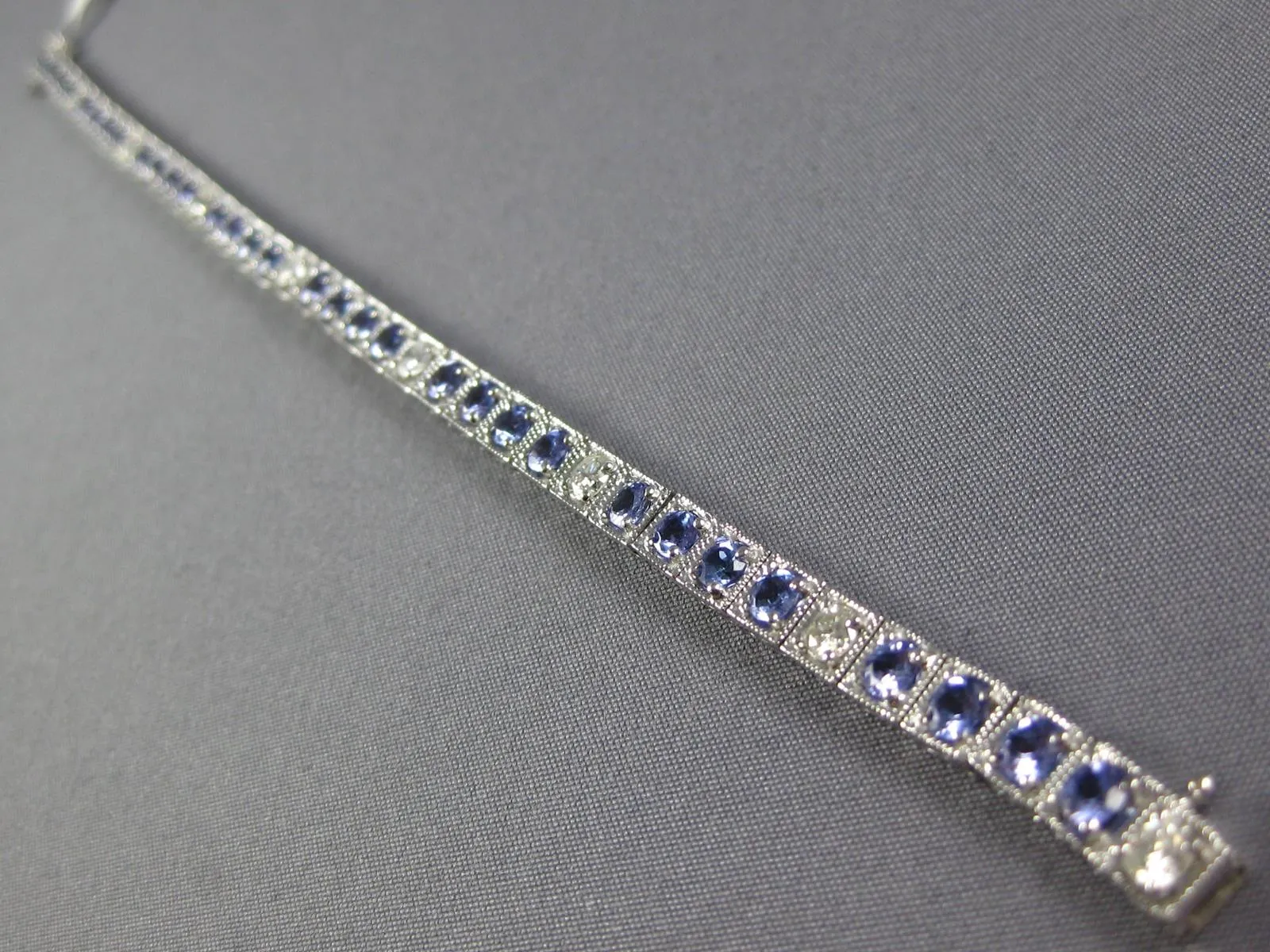 WIDE & LONG 4.67CT DIAMOND & AAA TANZANITE 14K WHITE GOLD SQUARE TENNIS BRACELET