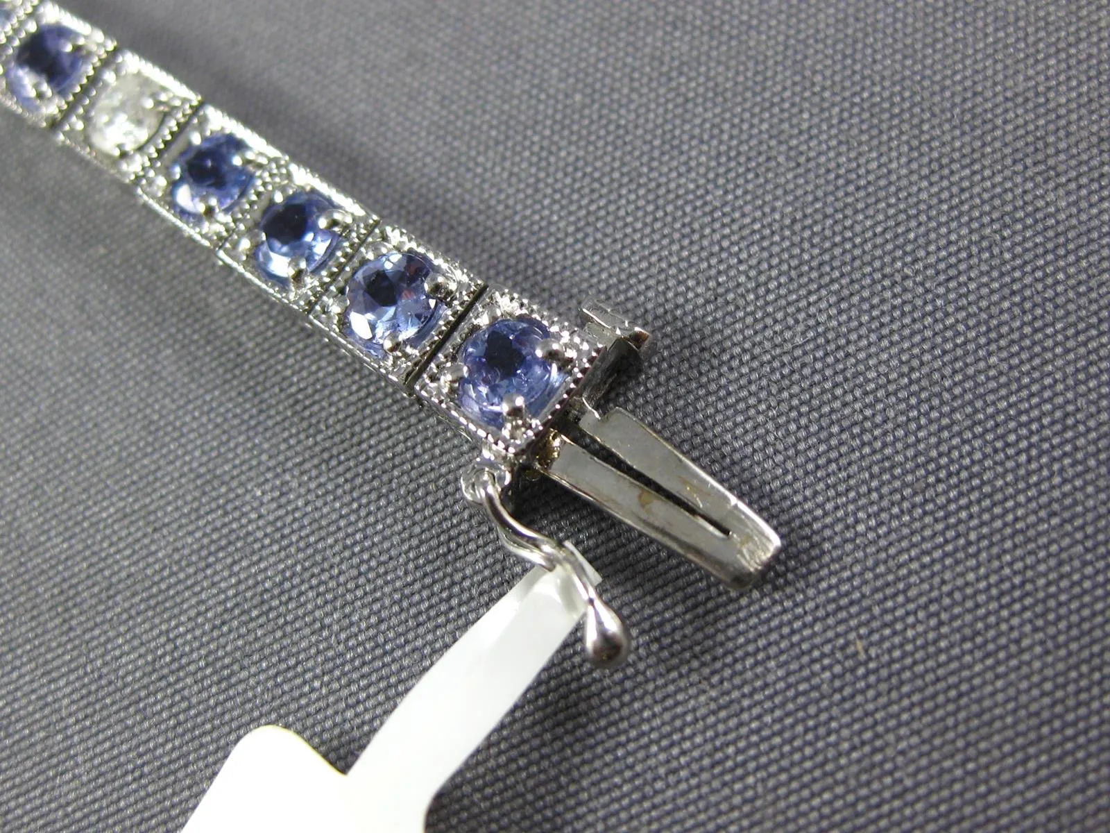 WIDE & LONG 4.67CT DIAMOND & AAA TANZANITE 14K WHITE GOLD SQUARE TENNIS BRACELET