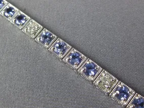 WIDE & LONG 4.67CT DIAMOND & AAA TANZANITE 14K WHITE GOLD SQUARE TENNIS BRACELET