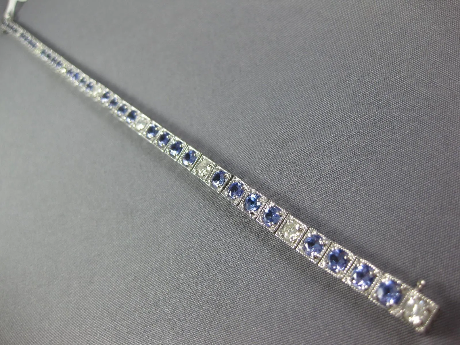 WIDE & LONG 4.67CT DIAMOND & AAA TANZANITE 14K WHITE GOLD SQUARE TENNIS BRACELET