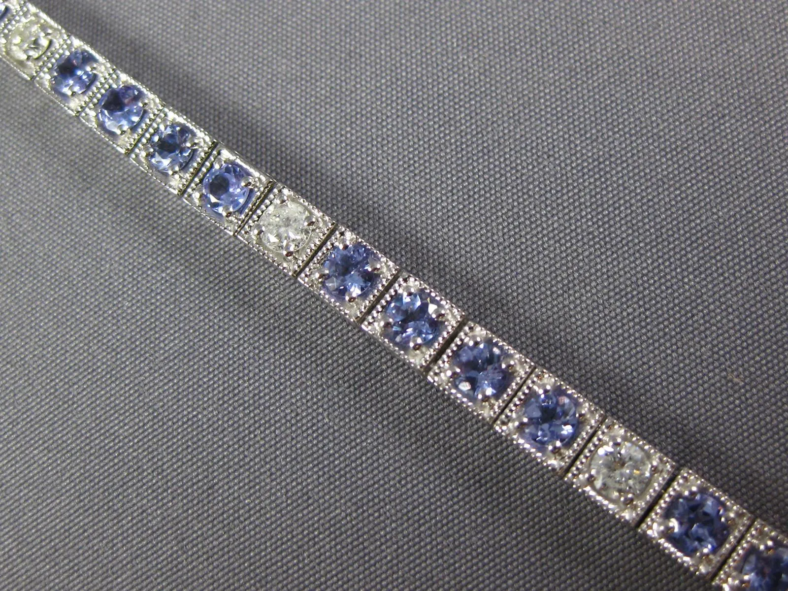 WIDE & LONG 4.67CT DIAMOND & AAA TANZANITE 14K WHITE GOLD SQUARE TENNIS BRACELET