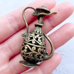 Wine Pot Charm with Filigree Pattern | Hollow Tea Pot Charm | 3D Vintage Teapot Pendant | Miniature Flagon Charm | Dollhouse Tableware Charm in Antique Style | Zakka Supplies (1 piece / Antique Bronze / 33mm x 48mm / 2 Sided)