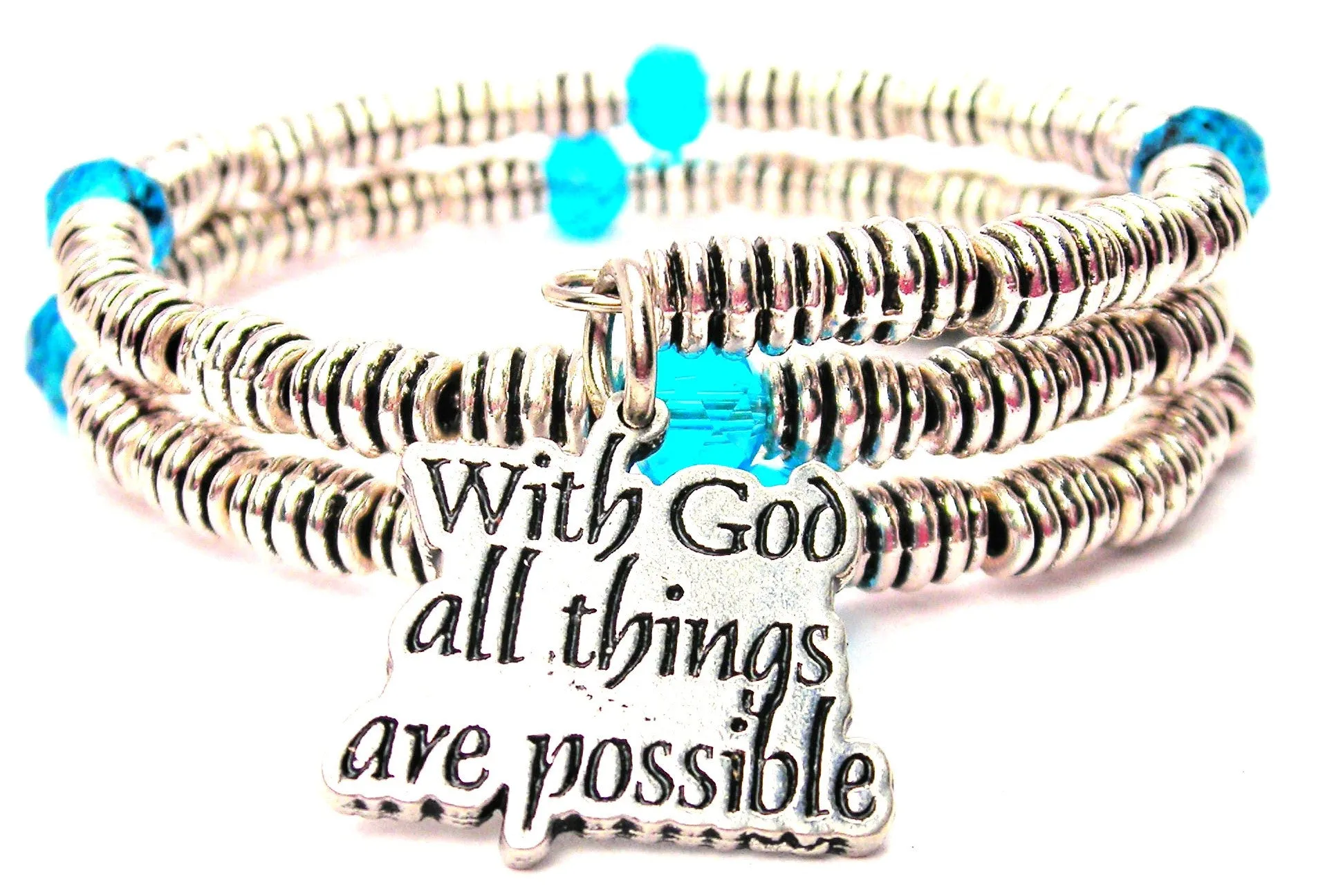 With God All Things Are Possible Curly Coil Wrap Style Bangle Bracelet