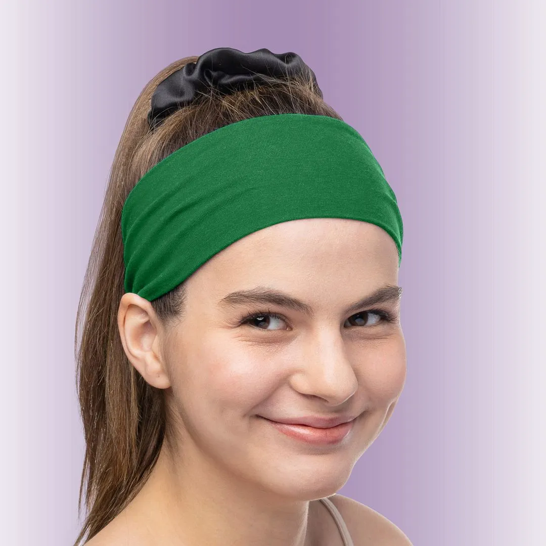 Women's Headbands Cotton Jersey 3" Wide Yoga Fitness Fashion Made in the USA Green