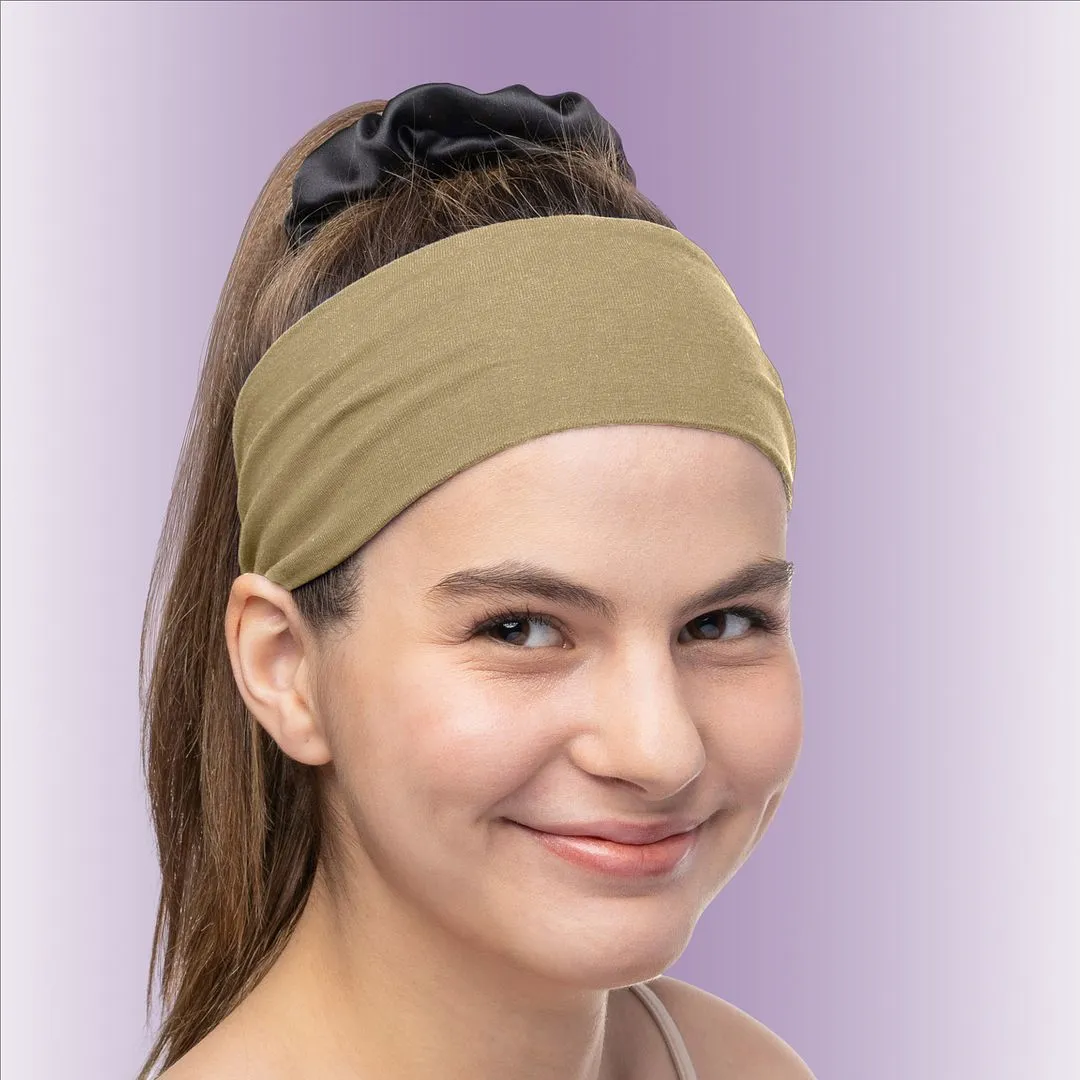 Women's Headbands Cotton Jersey 3" Wide Yoga Fitness Fashion Made in the USA Khaki