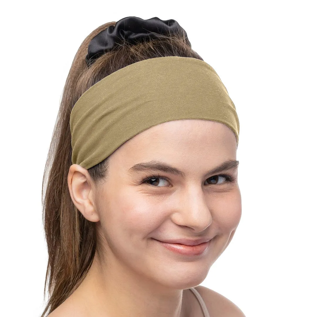 Women's Headbands Cotton Jersey 3" Wide Yoga Fitness Fashion Made in the USA Khaki