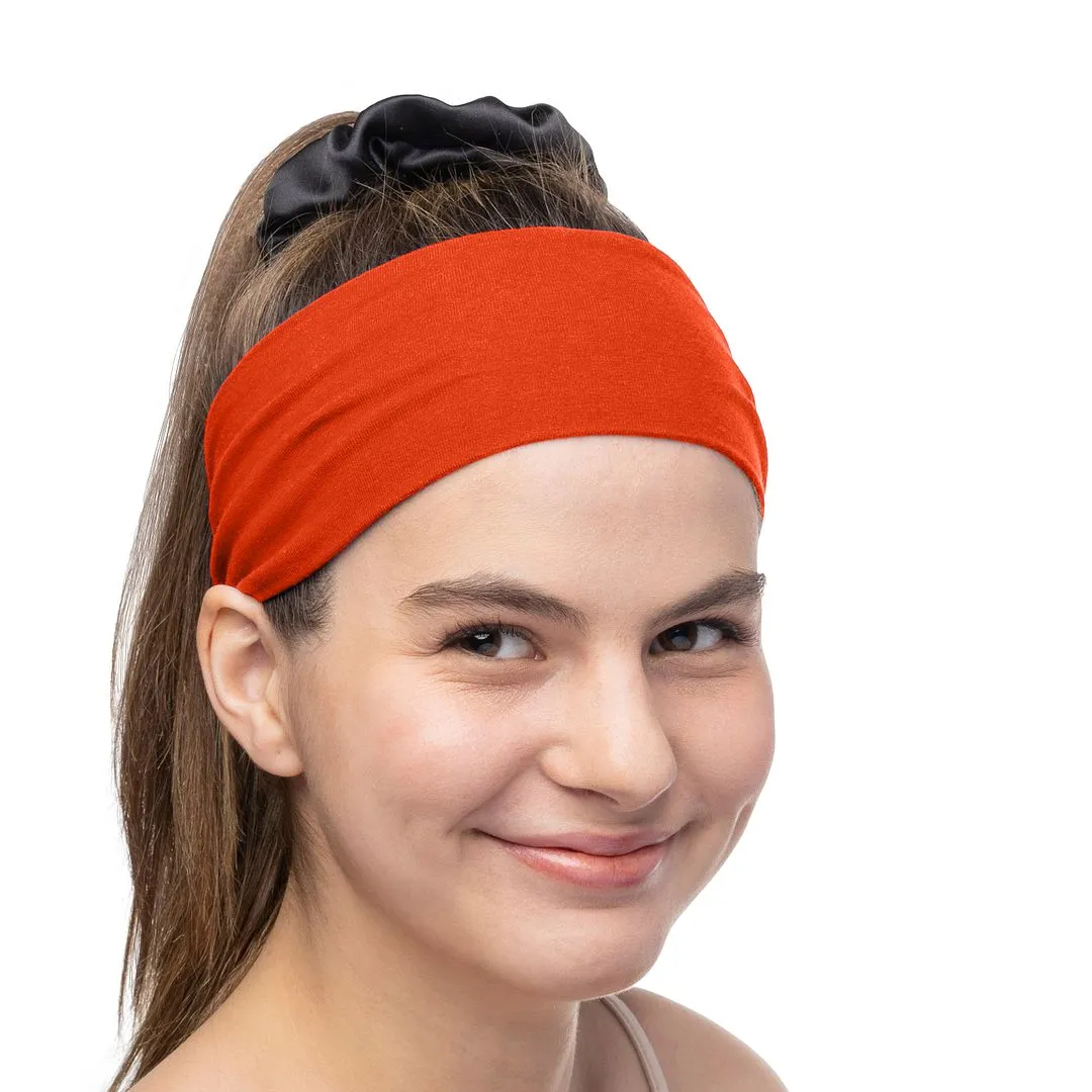 Women's Headbands Cotton Jersey 3" Wide Yoga Fitness Fashion Made in the USA Orange