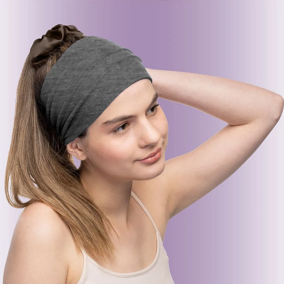 Women's Headbands Cotton Jersey 5" Wide Yoga Fitness Fashion Made in the USA Heather Charcoal