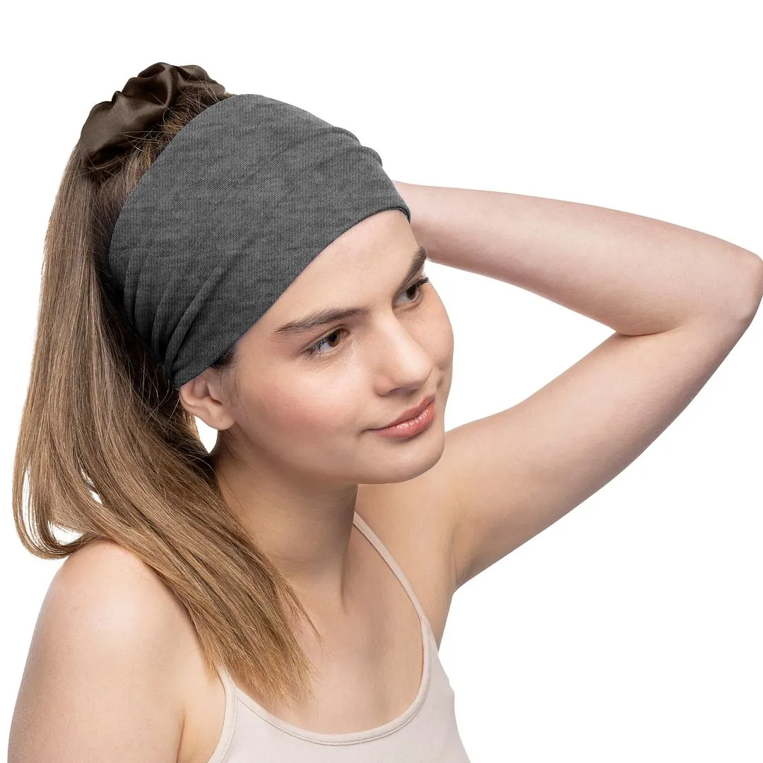 Women's Headbands Cotton Jersey 5" Wide Yoga Fitness Fashion Made in the USA Heather Charcoal