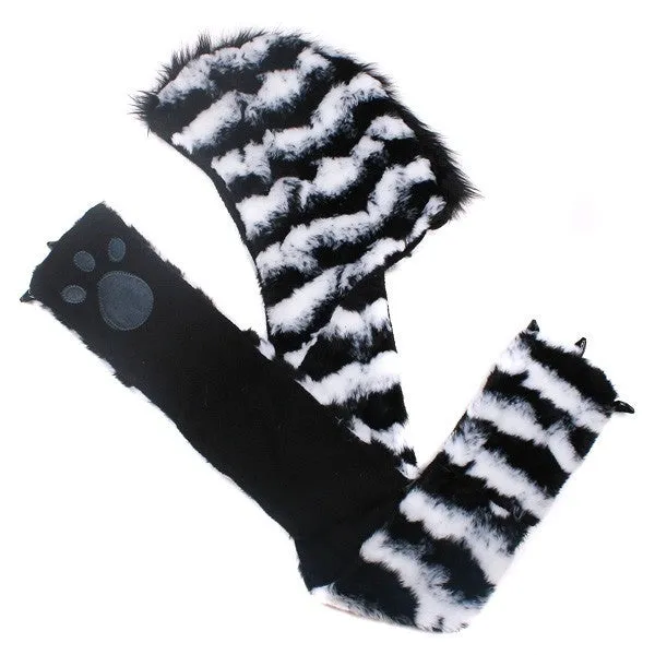 Zebra Plush Hat With Paw Scarf